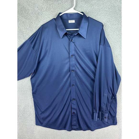 Collars & Co Shirt Mens 3XL Navy Blue Dress Collar Polo Long Sleeve Button Up